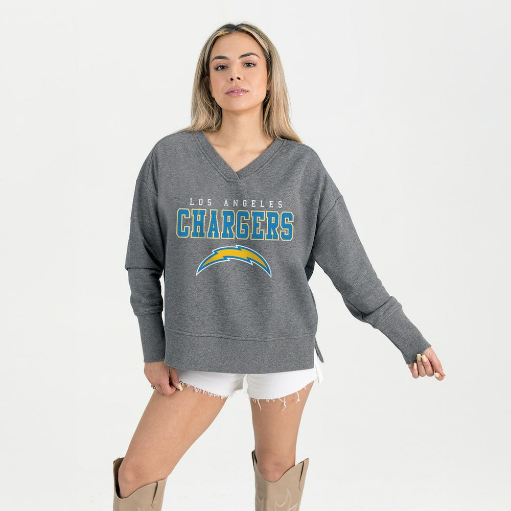 Los Angeles Chargers Gameday Couture Women's French Terry V-Neck Pullover Sweatshirt Gray | NFL