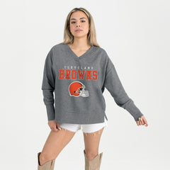 Cleveland Browns Gameday Couture Women's French Terry V-Neck Pullover Sweatshirt Gray | NFL