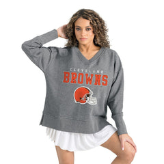 Cleveland Browns Gameday Couture Women's French Terry V-Neck Pullover Sweatshirt Gray | NFL