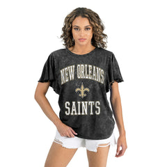New Orleans Saints Gameday Couture Women's Relaxed Flutter Sleeve T-Shirt Black | NFL