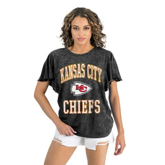 Kansas City Chiefs Gameday Couture Women's Relaxed Flutter Sleeve T-Shirt Black | NFL