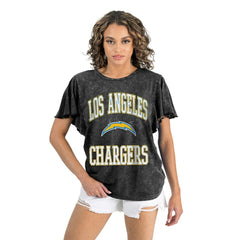 Los Angeles Chargers Gameday Couture Women's Relaxed Flutter Sleeve T-Shirt Black | NFL