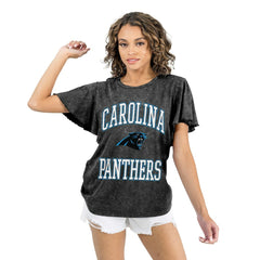 Carolina Panthers Gameday Couture Women's Relaxed Flutter Sleeve T-Shirt Black | NFL