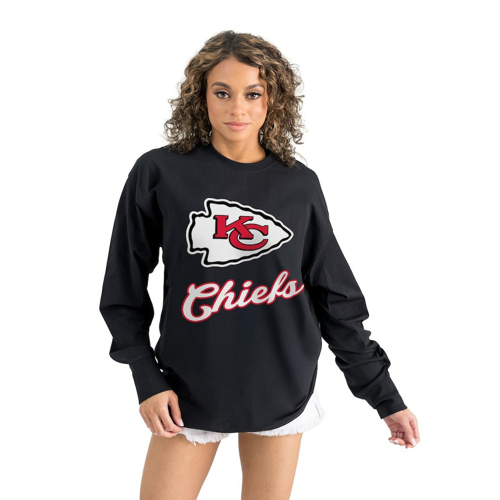 Kansas City Chiefs Gameday Couture Women's Oversized Long Sleeve T-Shirt Black | NFL