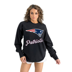 New England Patriots Gameday Couture Women's Oversized Long Sleeve T-Shirt Black | NFL