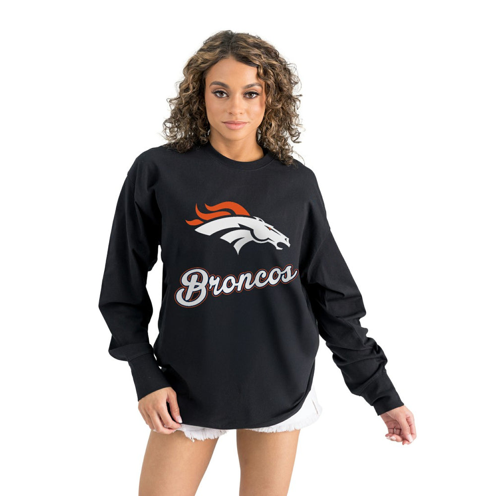 Denver Broncos Gameday Couture Women's Oversized Long Sleeve T-Shirt Black | NFL