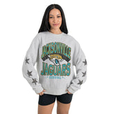 Jacksonville Jaguars Gameday Couture Women's Resilience Relaxed Rhinestone Pullover Sweatshirt Ash | NFL