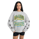 Los Angeles Chargers Gameday Couture Women's Resilience Relaxed Rhinestone Pullover Sweatshirt Ash | NFL