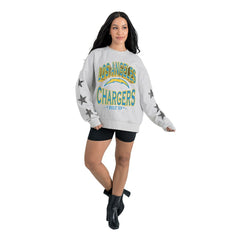 Los Angeles Chargers Gameday Couture Women's Resilience Relaxed Rhinestone Pullover Sweatshirt Ash | NFL