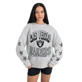 Las Vegas Raiders Gameday Couture Women's Resilience Relaxed Rhinestone Pullover Sweatshirt Ash | NFL