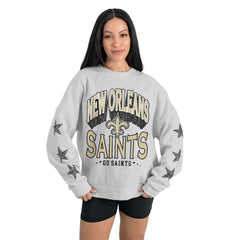 New Orleans Saints Gameday Couture Women's Resilience Relaxed Rhinestone Pullover Sweatshirt Ash | NFL
