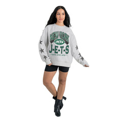 New York Jets Gameday Couture Women's Resilience Relaxed Rhinestone Pullover Sweatshirt Ash | NFL