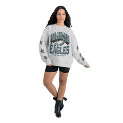 Philadelphia Eagles Gameday Couture Women's Resilience Relaxed Rhinestone Pullover Sweatshirt Ash | NFL