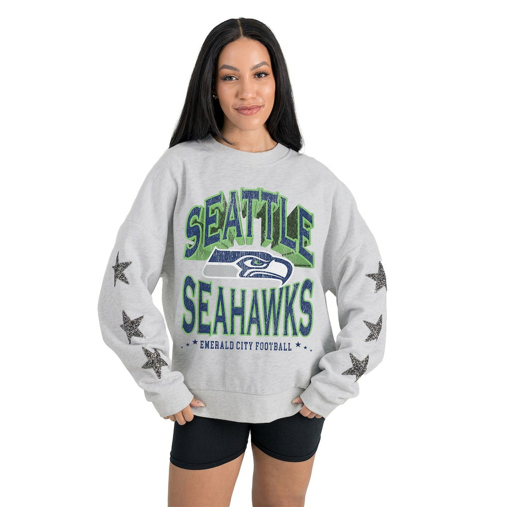 Seattle Seahawks Gameday Couture Women's Resilience Relaxed Rhinestone Pullover Sweatshirt Ash | NFL