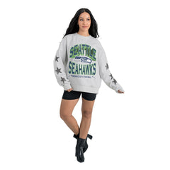 Seattle Seahawks Gameday Couture Women's Resilience Relaxed Rhinestone Pullover Sweatshirt Ash | NFL