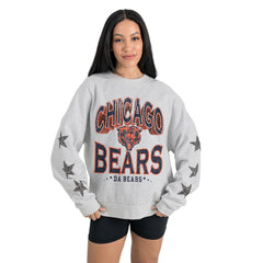 Chicago Bears Gameday Couture Women's Resilience Relaxed Rhinestone Pullover Sweatshirt Ash | NFL