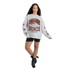 Denver Broncos Gameday Couture Women's Resilience Relaxed Rhinestone Pullover Sweatshirt Ash | NFL