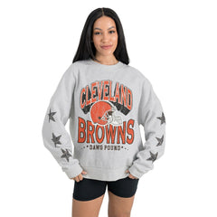Cleveland Browns Gameday Couture Women's Resilience Relaxed Rhinestone Pullover Sweatshirt Ash | NFL