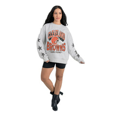 Cleveland Browns Gameday Couture Women's Resilience Relaxed Rhinestone Pullover Sweatshirt Ash | NFL