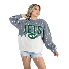 New York Jets Gameday Couture Women's Oversized Faded Wash Tri-Blend Pullover Sweatshirt Gray | NFL