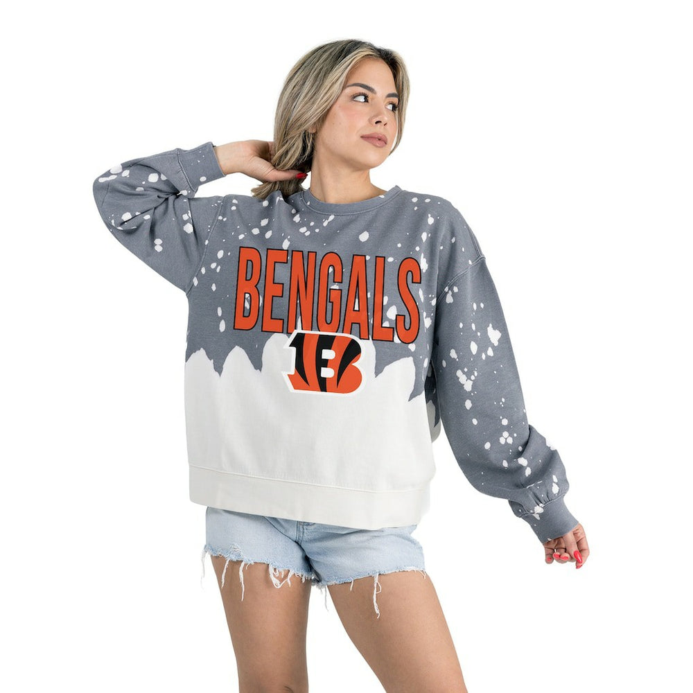 Cincinnati Bengals Gameday Couture Women's Oversized Faded Wash Tri-Blend Pullover Sweatshirt Gray | NFL