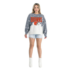 Cleveland Browns Gameday Couture Women's Oversized Faded Wash Tri-Blend Pullover Sweatshirt Gray | NFL