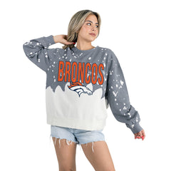 Denver Broncos Gameday Couture Women's Oversized Faded Wash Tri-Blend Pullover Sweatshirt Gray | NFL