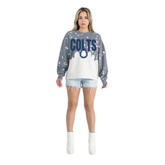 Indianapolis Colts Gameday Couture Women's Oversized Faded Wash Tri-Blend Pullover Sweatshirt Gray | NFL