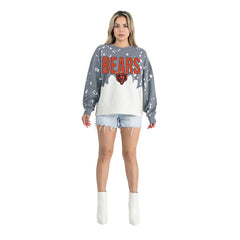 Chicago Bears Gameday Couture Women's Oversized Faded Wash Tri-Blend Pullover Sweatshirt Gray | NFL