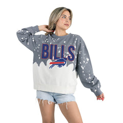 Buffalo Bills Gameday Couture Women's Oversized Faded Wash Tri-Blend Pullover Sweatshirt Gray | NFL