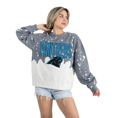Carolina Panthers Gameday Couture Women's Oversized Faded Wash Tri-Blend Pullover Sweatshirt Gray | NFL