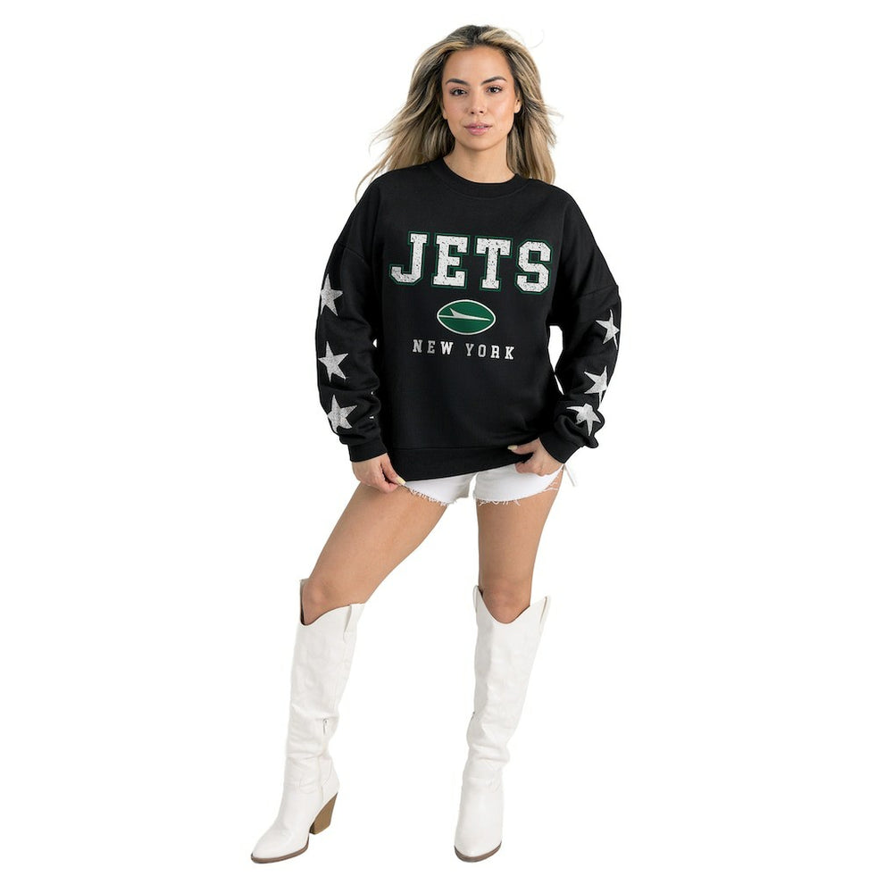 New York Jets Gameday Couture Women's Velocity Relaxed Rhinestone Pullover Sweatshirt Black | NFL