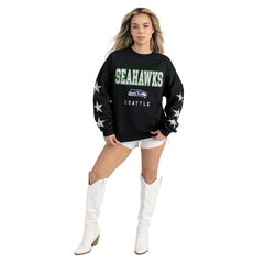 Seattle Seahawks Gameday Couture Women's Velocity Relaxed Rhinestone Pullover Sweatshirt Black | NFL