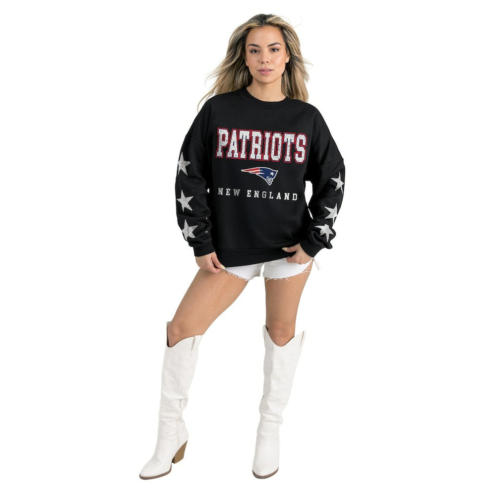 New England Patriots Gameday Couture Women's Velocity Relaxed Rhinestone Pullover Sweatshirt Black | NFL