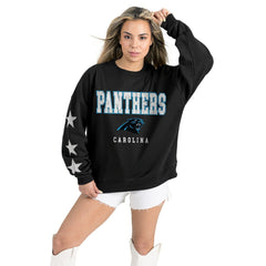 Carolina Panthers Gameday Couture Women's Velocity Relaxed Rhinestone Pullover Sweatshirt Black | NFL