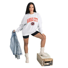 Kansas City Chiefs Gameday Couture Women's Traditional Logo Oversized Premium Fleece Pullover Sweatshirt Ash | NFL