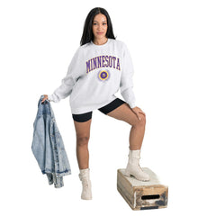 Minnesota Vikings Gameday Couture Women's Traditional Logo Oversized Premium Fleece Pullover Sweatshirt Ash | NFL