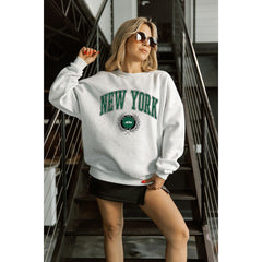 New York Jets Gameday Couture Women's Traditional Logo Oversized Premium Fleece Pullover Sweatshirt Ash | NFL