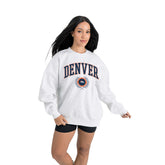 Denver Broncos Gameday Couture Women's Traditional Logo Oversized Premium Fleece Pullover Sweatshirt Ash | NFL