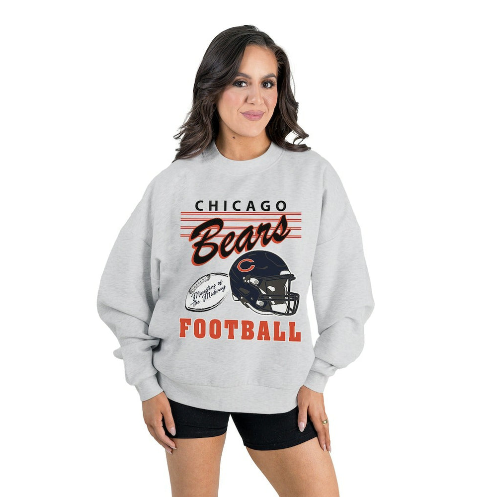 Chicago Bears Gameday Couture Women's Home Turf Oversized Premium Fleece Pullover Sweatshirt Ash | NFL