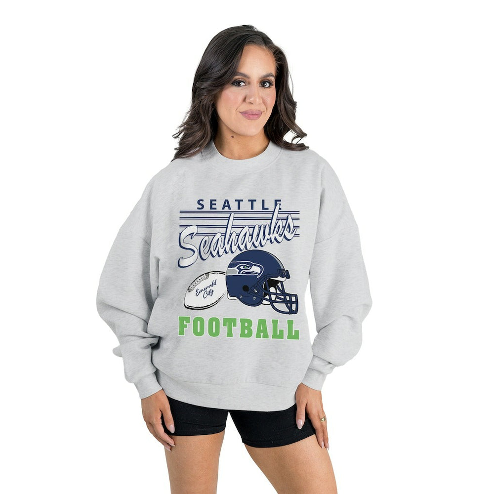 Seattle Seahawks Gameday Couture Women's Home Turf Oversized Premium Fleece Pullover Sweatshirt Ash | NFL