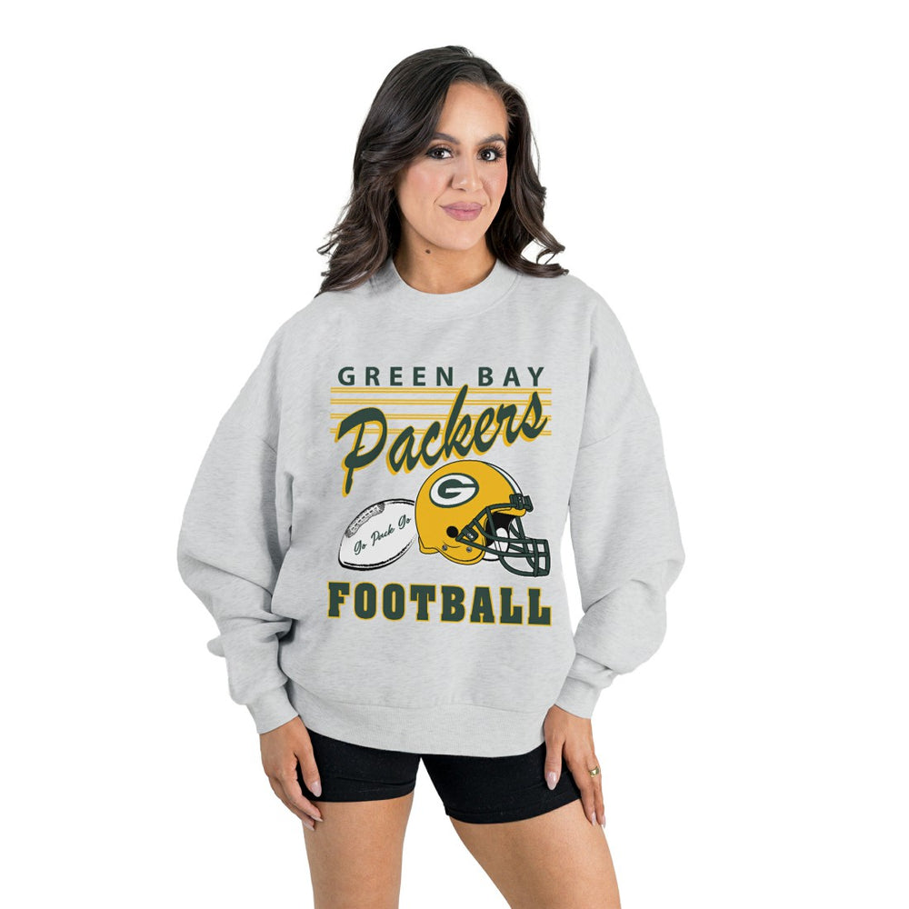 Green Bay Packers Gameday Couture Women's Home Turf Oversized Premium Fleece Pullover Sweatshirt Ash | NFL