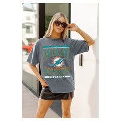 Miami Dolphins Gameday Couture Women's Oversized Classic Grind Washed T-Shirt Gray | NFL