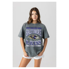Baltimore Ravens Gameday Couture Women's Oversized Classic Grind Washed T-Shirt Gray | NFL