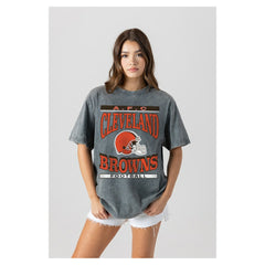 Cleveland Browns Gameday Couture Women's Oversized Classic Grind Washed T-Shirt Gray | NFL