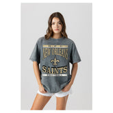 New Orleans Saints Gameday Couture Women's Oversized Classic Grind Washed T-Shirt Gray | NFL