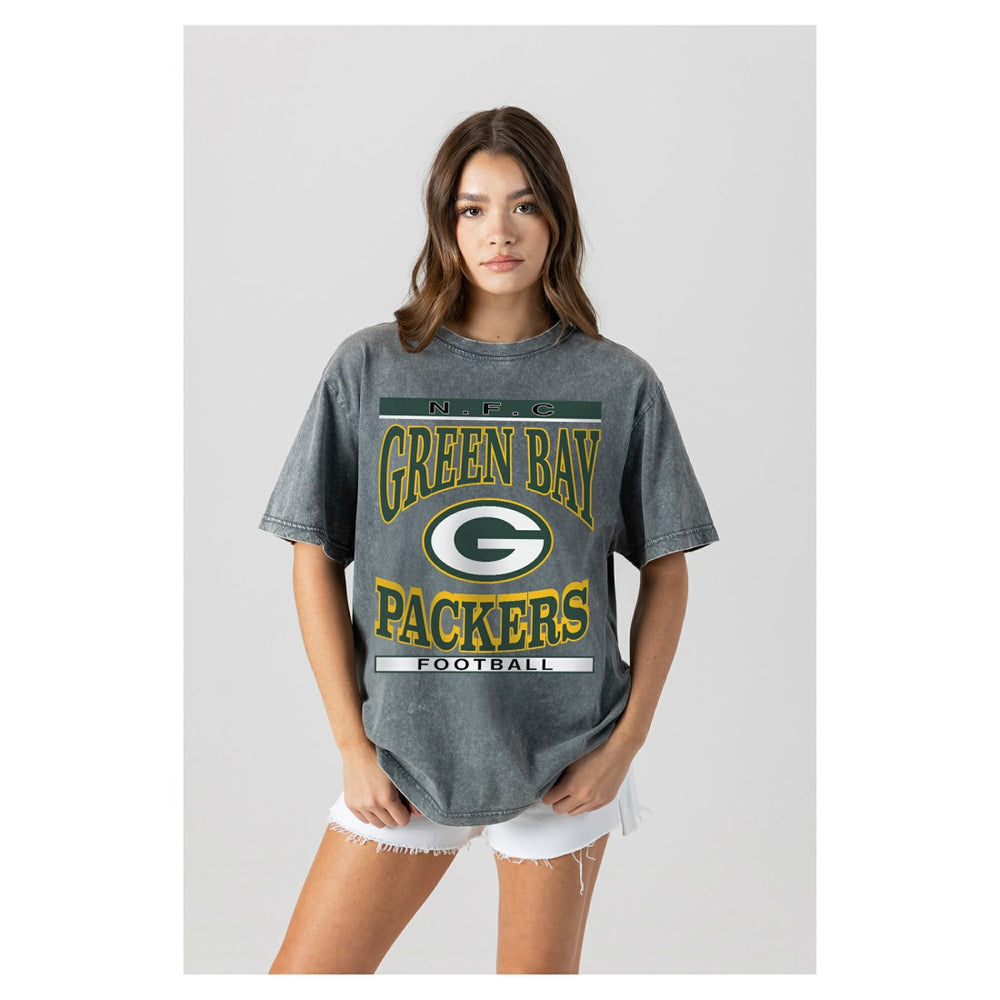 Green Bay Packers Gameday Couture Women's Oversized Classic Grind Washed T-Shirt Gray | NFL