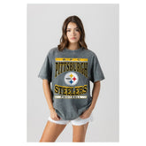 Pittsburgh Steelers Gameday Couture Women's Oversized Classic Grind Washed T-Shirt Gray | NFL