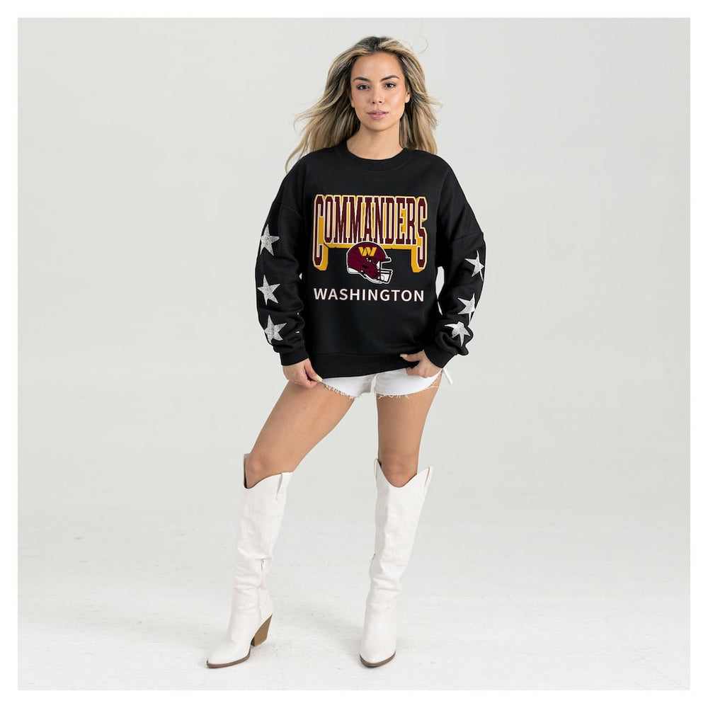 Washington Commanders Gameday Couture Women's Pure Victory Rhinestud Star-Sleeve Pullover Sweatshirt Black | NFL