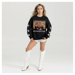 Washington Commanders Gameday Couture Women's Pure Victory Rhinestud Star-Sleeve Pullover Sweatshirt Black | NFL